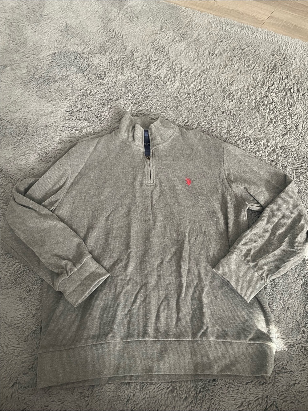 U.S. Polo Assn. Light Gray Quarter-Zip Sweater with Pink Logo